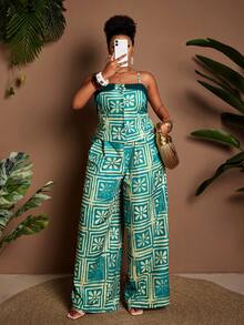 Maweii Set de 2 piese casual pentru femei, mărime plus, cu imprimeu floral, top camisol și pantaloni largi - Multicolor - Vizualizare 6