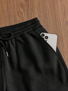 SWAVVY Men's Letter Print Round Neck Short Sleeve T-Shirt And Drawstring Waist Shorts Casual Set, Mens Casual Short Set - Black and White - View 7