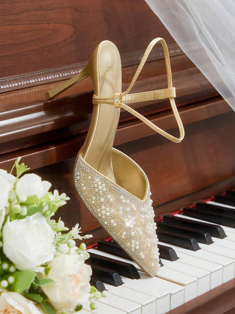 CUCCOO HITCHD Women's Pointed Toe Faux Pearl Decor Elegant Versatile Fashion High Heels Wedding Shoes Spring Shoes Bride Shoes