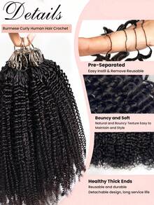 Boho Braids 非裔蓬松卷曲无结预分离钩针编织接发,100%真人发,羽毛线钩针编织发辫,沙龙级无缝自然黑色微型预环钩针羽毛真人发接发 - Natural Black - 查看 5