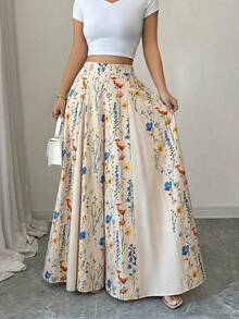 Elenzga Women's Elegant Printed A-Line Skirt Pants, Suitable For Outings, Vacations And Commuting In Spring And Summer - Multicolor - View 1