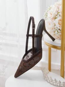 CUCCOO HITCHD 纯色拼接金属装饰简约休闲女式高跟鞋春季鞋款春假复活节舞会高跟鞋 - 摩卡棕 - 查看 12