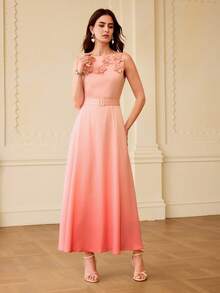 ZEYLAH 女士优雅花卉装饰长裙 - 藕粉色 - 查看 4