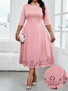SHEIN Lady Robe longue unie grande taille à manches longues, minimaliste et à la mode, idéale pour l'été, Pâques, une remise de diplômes, une invitée à un mariage, une tenue décontractée chic ou une robe d'automne pour femme ronde. - Rose bonbon - Voir 1