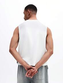 SUMWON Men's Sleeveless Crochet Tank Top With Crew Neckline Regular Fit Summer Casual Knit Tank Top Breathable Mesh Pattern Texture - White - View 2