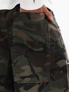 SUMWON Men's Camouflage Rhinestone Embellished Wide Leg Denim Shorts With Drawstring Waist Knee Length Summer Streetwear Festival Rave Party Urban Style - Army Green - View 5