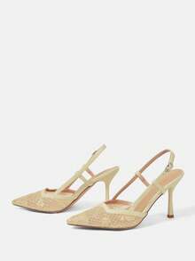 CUCCOO HITCHD 纯色拼接金属装饰简约休闲女式高跟鞋春季鞋款春假复活节舞会高跟鞋 - 芥末黃 - 查看 10