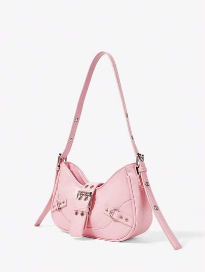 Viva Strut 女士单肩包，流浪包，人造革，粉色，粉色包包，时尚，个性化，简约，百搭，街头风，甜美酷女孩，性感女孩，Y2K，复古，铆钉，经典，青少年，日常，购物，约会