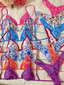 Elavelle Springbreak 印花细肩带高腰短裤性感比基尼泳装套装女士夏季 - 彩色 - 查看 2