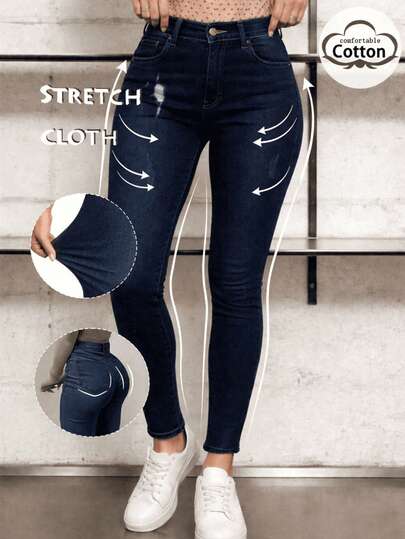 Jeans skinny tiro alto mezclilla stretch ajuste moldeador casual urbano