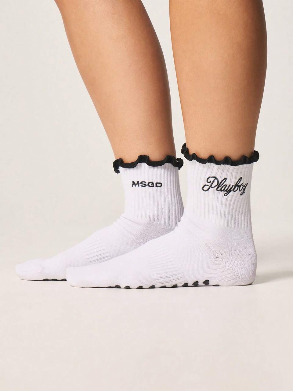 Missguided x Playboy 3 Pack Ribbed Ankle Socks With Ruffle Trim And Brand Logo Embroidery For Casual Everyday Wear