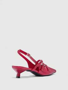 CUCCOO BIZCHIC Women's Pointed Toe Red Patent Leather Multi-Strap Backless Stiletto Heel Pumps, Fashionable For Commuting And Dating - Red - View 3