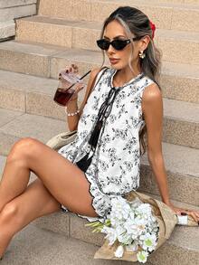 SHEIN PariChic 女士圆领无袖蕾丝拼接刺绣优雅两件套 - 白色 - 查看 3