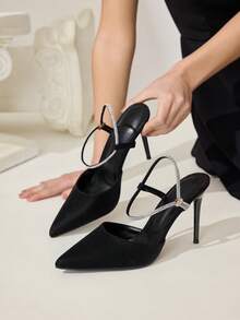 CUCCOO CHICEST Ladies' New Sexy Rhinestones With Black High Heels, Slingback Pointed Thin Heels, Banquet Party Sandals - Black - View 6