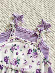 SHEIN Vintaside Kids فستان كاجوال مناسب للجميع للبنات الصغيرات، مزين بطباعة أرنب مائي كرتوني لطيف، مناسب لعيد الحب، عيد الفصح، المناسبات، صور عيد الميلاد، الأنشطة الخارجية، الراحة المنزلية، العطلات، الربيع/الصيف، قطعتان - الأرجواني - مشاهدة 6