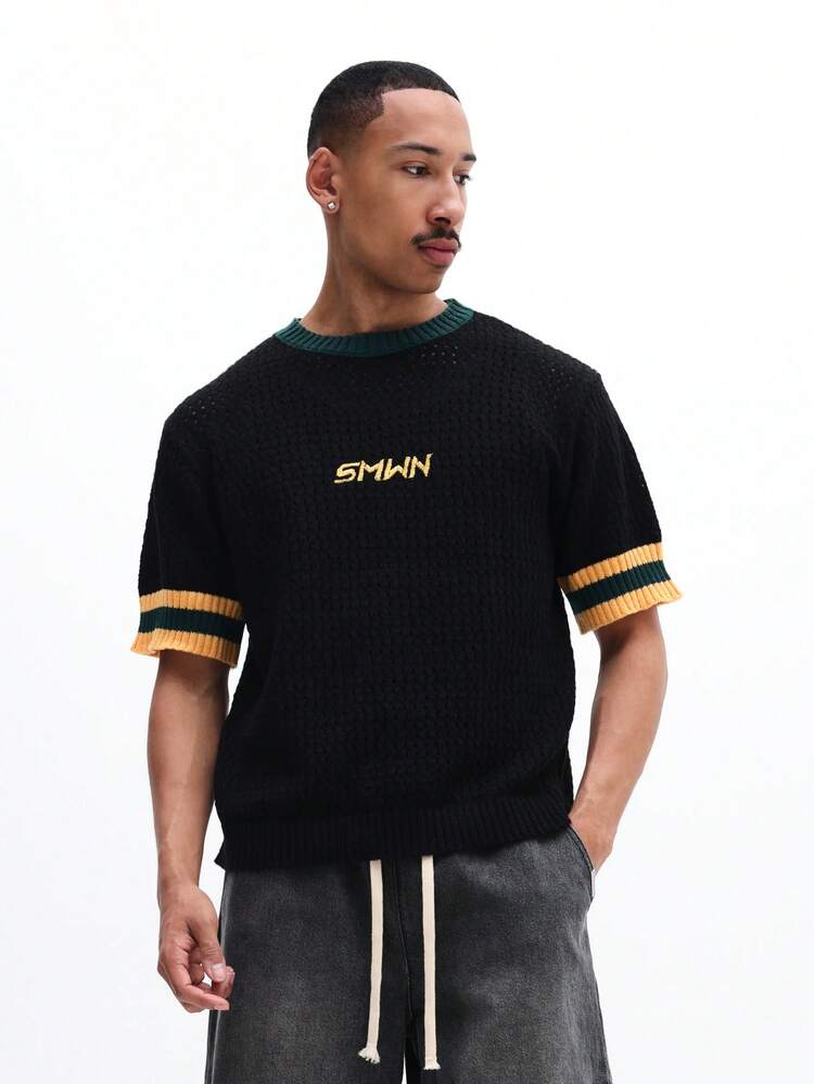 Crochet Knit Top With Striped Trim