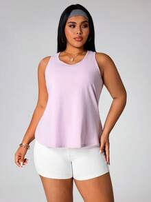 Rhythm Era 大码女式纯色日常健身露背背心 - 淡紫色 - 查看 4