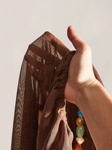 SHEIN ICON Áo nghỉ mát gợi cảm hở lưng cổ yếm lấp lánh dành cho nữ - màu nâu - Xem 11