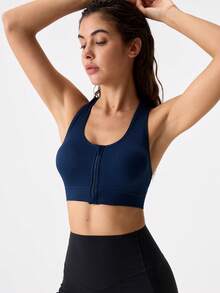 1 pieza Sujetador deportivo sin costuras con relleno y cierre delantero en azul para damas de EMUPER - Azul Marino - Ver 6