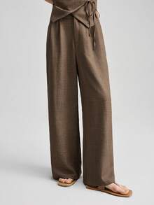 Ontre 女士卡其色系带背心上衣，无袖衬衫和裤子套装，优雅正式的婚礼宾客着装，简约浪漫的法式风格，奢华都市时尚商务休闲办公装，高品质机场及邮轮旅行服，中东必备单品，四季皆宜的百搭套装 - 咖啡棕 - 查看 7