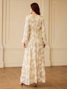 ZEYLAH Women's New Arrival Heavy Beaded Embroidered Fabric Luxury Professional Elegant Long Dress - Apricot - View 3