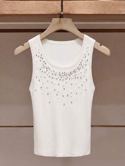 GlowEve CURVE Plus Size Women Pearl & Diamond Decor Spaghetti Strap Square Neck Sexy Elegant Camisole, Suitable For Parties, Afternoon Tea, Galas, Bars, Glittering