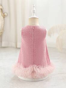 SHEIN Glamorique Kids 女婴蝴蝶结装饰网纱拼接派对连衣裙 - 粉色 - 查看 2