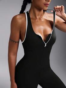 Powerista 女士撞色边饰日常健身运动连体裤 - 黑色 - 查看 3