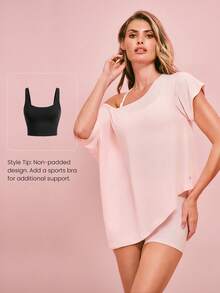 GLOWMODE 2 Pieces Tencel™ Modal 4.3'' Off-Shoulder Tee & 4.3" FeatherFit™ Buttery-Soft High-Rise Crossover Waist Biker Shorts Gym Cycling Running - Pink - View 6