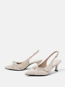 CUCCOO HITCHD 女士简约尖头仿珍珠装饰休闲高跟鞋，适合圣诞节穿着 - 淺杏色 - 查看 9