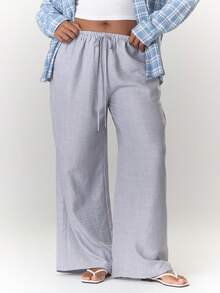 MUSERA Quần ống rộng cạp trung bình cỡ lớn có dây rút, phong cách boho, thích hợp cho kỳ nghỉ hè, đi biển, gợi cảm, dễ thương, thanh lịch, phù hợp cho dịp Giáng sinh. - Xám - Xem 1