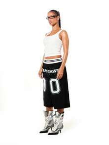 SUMWON WOMEN Black Graphic Jorts With Boxer Waistband Team Numbers Sports Inspired Wide Leg Knee Length Summer Casual Shorts, World Cup Sporty Game Streetwear - Black - View 5