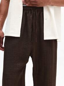 SUMWON Men Wide Leg Linen Feel Casual Pants Relaxed Fit Breathable Drawstring Trousers Brown Straight Leg Comfortable Summer Beach Vacation Elastic Waist - Brown - View 6