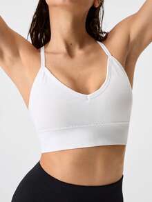 Loungeista 1-Piece Women's Seamless Knit Ribbed Sexy Bra, Wireless Cross Strap Backless Sports Brafor Summerfor Summer - White - View 7