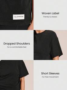 GLOWMODE Pima Cotton Ultra-Soft Breathable Lightweight Stretchy Relaxed Fit Acid Wash Crewneck Tee Daily Casual Street Wear - Black - View 3