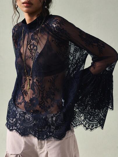 SoleilVie Women's Mandarin Collar Raglan Sleeve Elegant Blouse