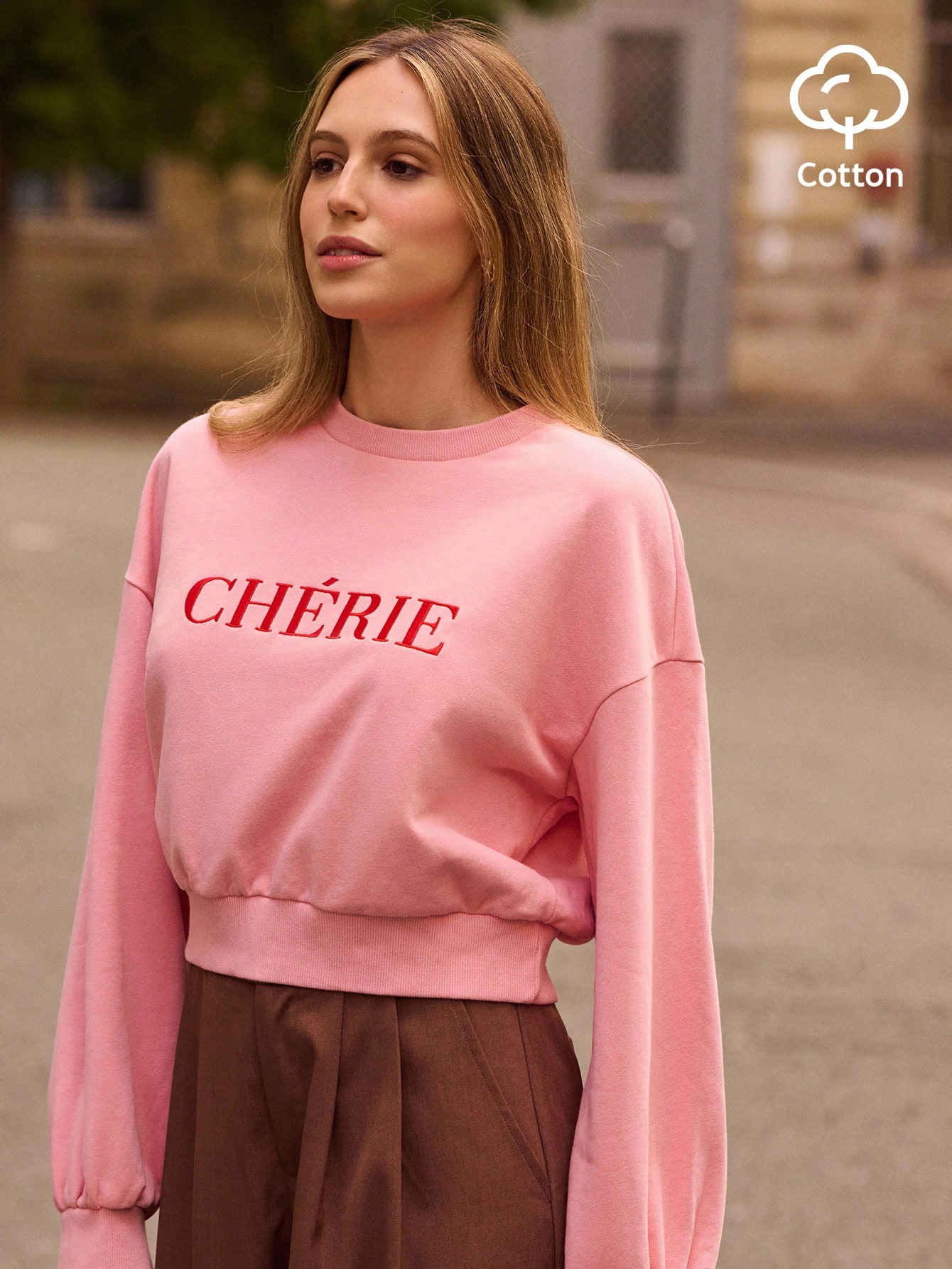 Moletom Oversized Rosa com Bordado de Letra, Outono e Inverno Francês
