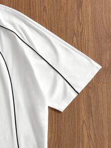 Manfinity Unisex Men's Casual Contrast Trim Letter Print Short Sleeve T-Shirt, Summer - White - View 3