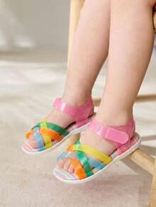 Cozy Pixies 1 Đôi dép đế bằng hở mũi thời trang đa năng dễ thương cho kỳ nghỉ hè trên bãi biển trong suốt nhiều màu sắc giản dị cho bé gái mới biết đi - Nhiều màu - Xem 2