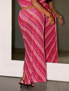 SHEIN ICON Women's Striped Mermaid Hem Fitted Skirt - Red - View 2