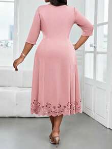 SHEIN Lady Robe longue unie grande taille à manches longues, minimaliste et à la mode, idéale pour l'été, Pâques, une remise de diplômes, une invitée à un mariage, une tenue décontractée chic ou une robe d'automne pour femme ronde. - Rose bonbon - Voir 2