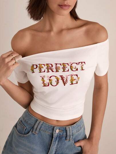 Easelle Embroidered Off Shoulder Knit T-Shirt For Women Boho Music Festival Party Beach Outfits For Women Casual Summer Holiday Outfits White Top