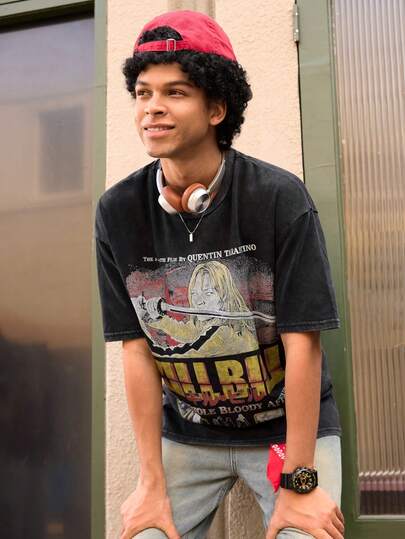 Open Phase Men's Casual Distressed Snow Flake Print Vintage T-Shirt, Spring/Summer