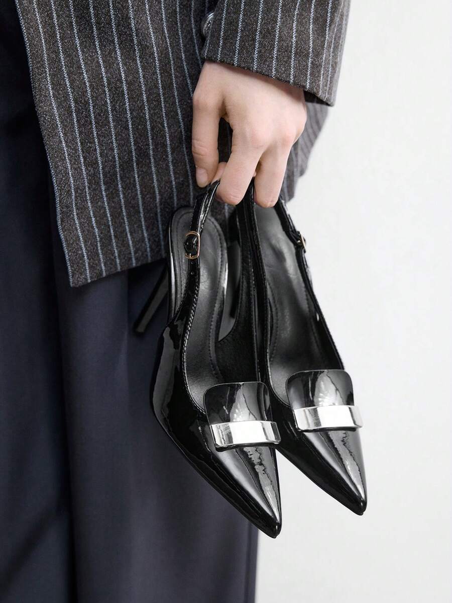 CUCCOO BIZCHIC Pointed Toe Versatile Backless Slip-On Women's Shoes - Black - View 1