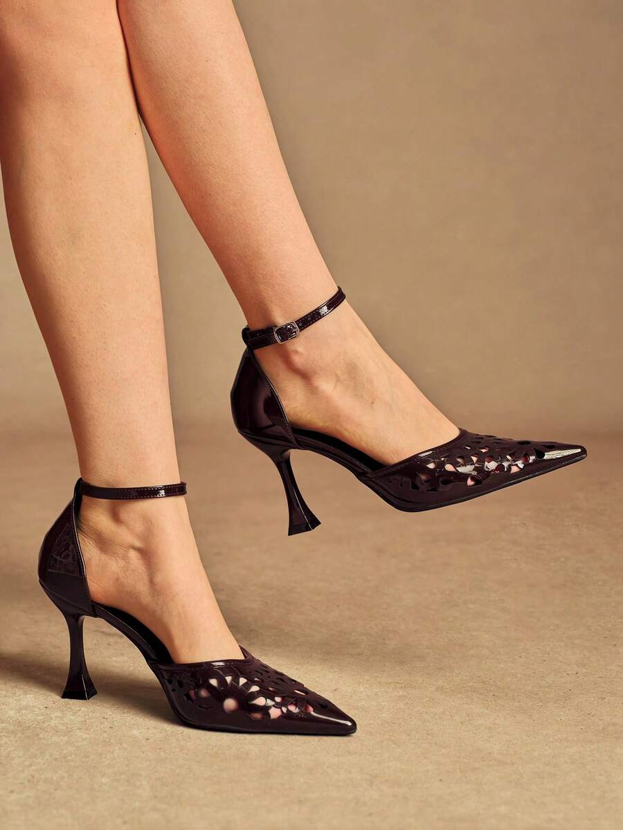 Rosivie Casual Commute Solid Color Pointed Toe Women Pumps - Coffee Brown - View 1