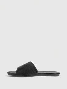 CUCCOO SZL 女士水钻装饰平底凉鞋，舒适露趾沙滩/休闲鞋 - 黑色 - 查看 4