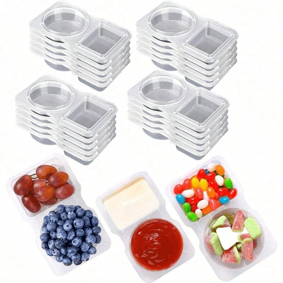 5/10PCS Double Compartment Condiment Container Reusable Snack Container 2 Condiment Containers With Lids Snack Pack Container Sauce Containers Condiment Containers With Used For Take-Out Condiments,School Supplies - Multicolor - View 1