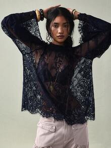 SoleilVie Women's Mandarin Collar Raglan Sleeve Elegant Blouse - Royal Blue - View 4