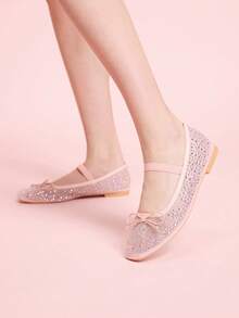 CUCCOO DOLLMOD 女士鞋履 春夏时尚粉色全钻网纱小蝴蝶结松紧带女士平底鞋 优雅舒适透气可爱甜美玛丽珍平底鞋 - 粉色1 - 查看 6