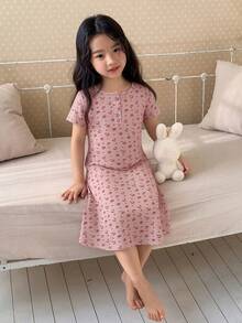 Dazy Kids 女童圆领短袖睡衣家居服夏季 - 粉色 - 查看 4